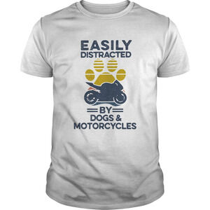 Easily Distracted By Dogs And Motorcycles Footprint Retro Shirt